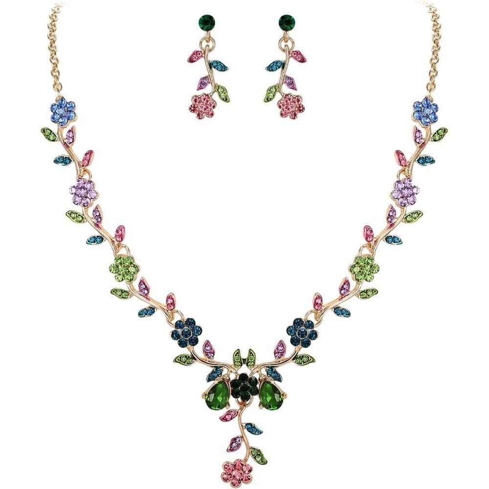 Women's Crystal Drop Earrings Pendant Necklace Set Bridal Wedding Jewelry